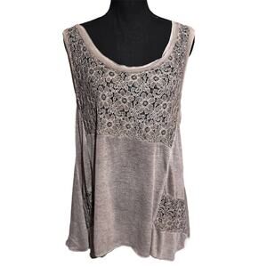 Fantazia Lace Neutral Taupe Sleeveless Top Women's M Medium